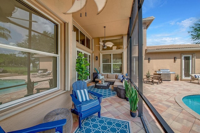 view of patio / terrace featuring grilling area and an outdoor living space