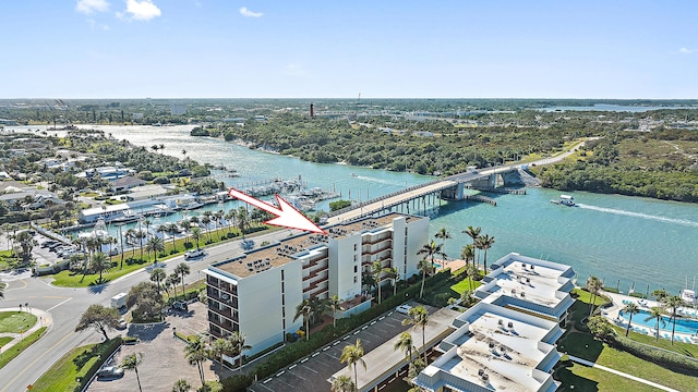 aerial view with a water view