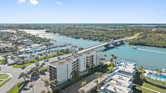 bird's eye view featuring a water view