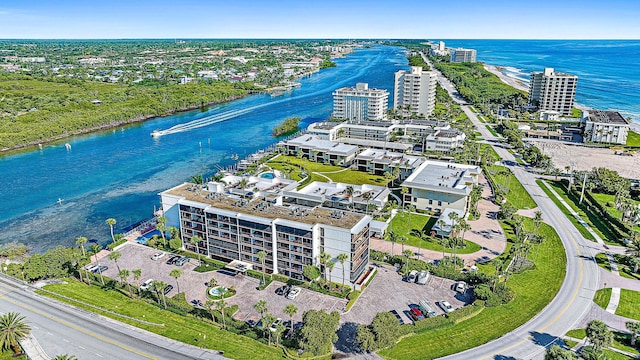 bird's eye view featuring a water view