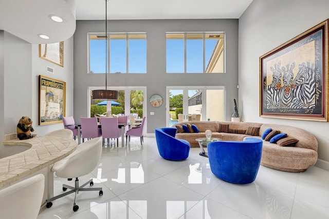 living room featuring tile patterned flooring