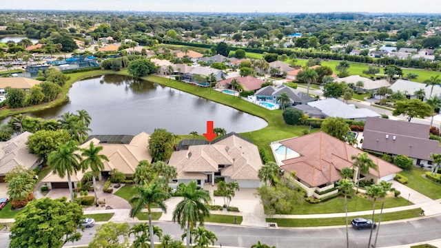 bird's eye view featuring a water view