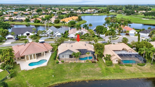 bird's eye view featuring a water view