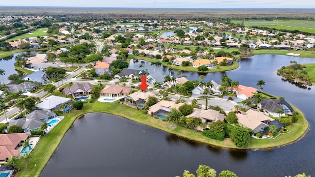 bird's eye view featuring a water view