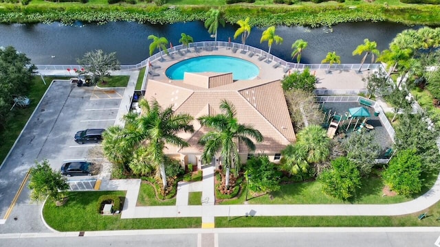 aerial view with a water view