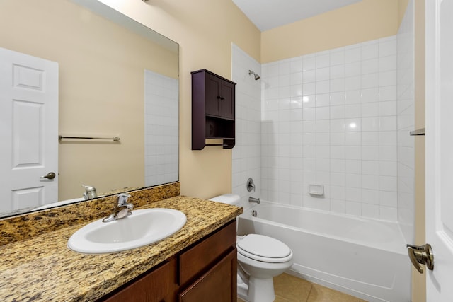 full bathroom with tile patterned floors, vanity, toilet, and shower / washtub combination