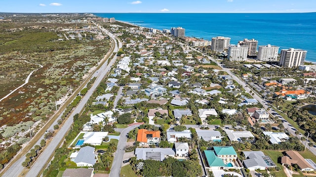 aerial view featuring a water view