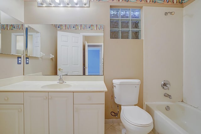 full bathroom featuring tile patterned flooring, vanity, toilet, and shower / bathtub combination