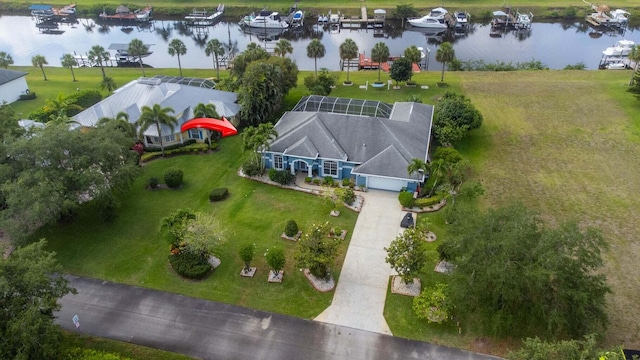 aerial view with a water view