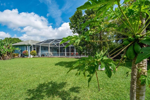 view of yard featuring glass enclosure