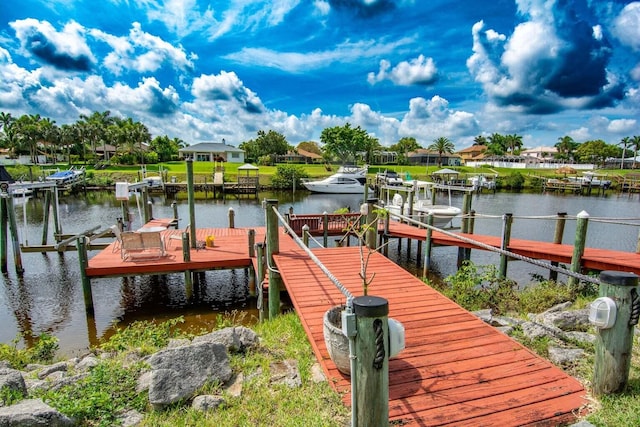 dock area with a water view