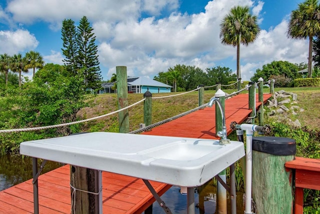 view of community featuring a water view and a dock