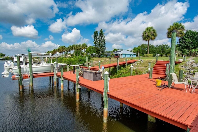 view of dock with a water view