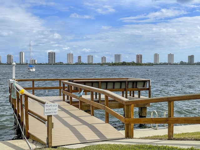 view of dock with a water view