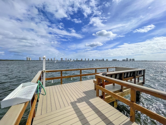 dock area featuring a water view