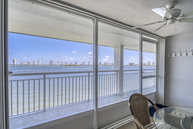 sunroom / solarium with ceiling fan