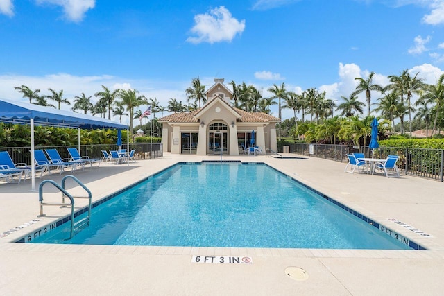 view of swimming pool featuring a patio