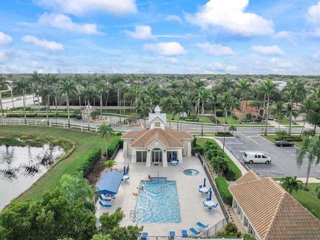 aerial view featuring a water view