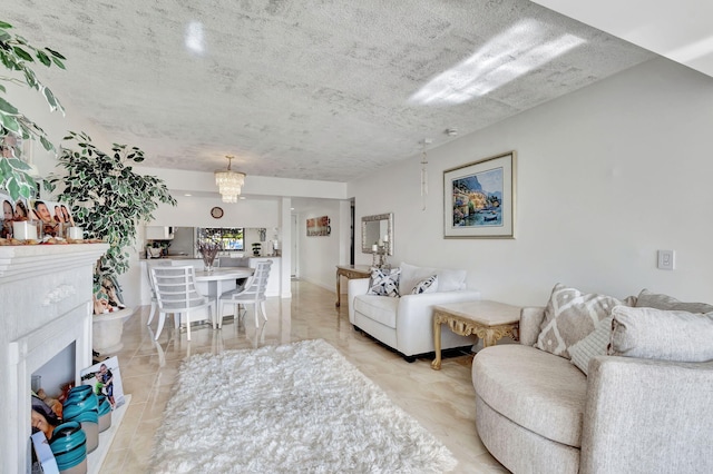 living room featuring a chandelier