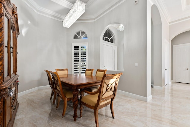 dining area with ornamental molding