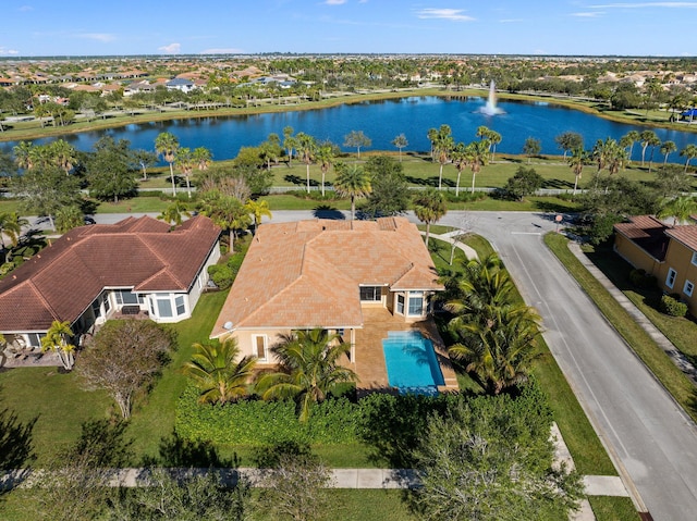 aerial view with a water view