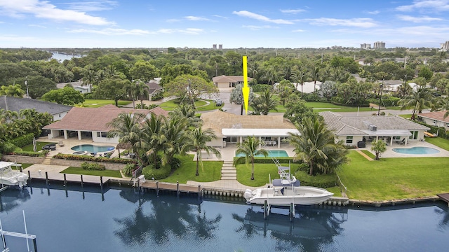 aerial view with a water view