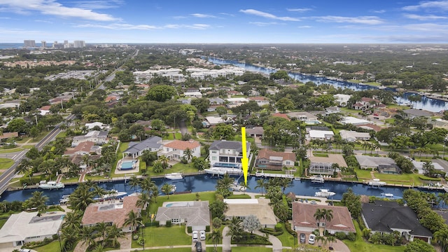 bird's eye view featuring a water view