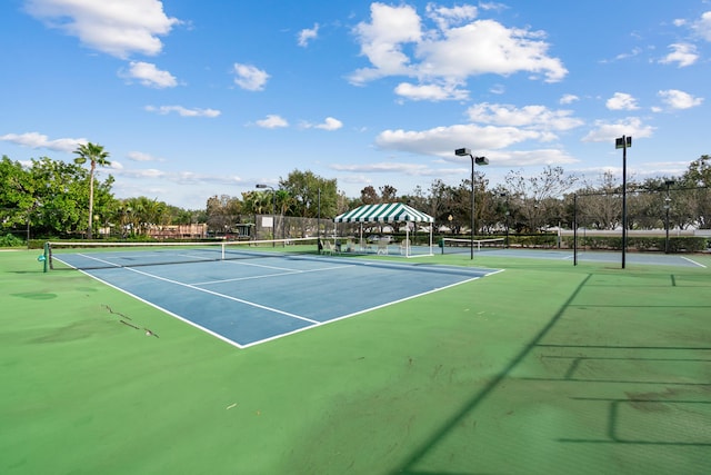 view of tennis court with fence