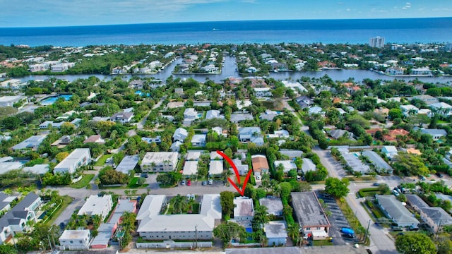 bird's eye view featuring a water view