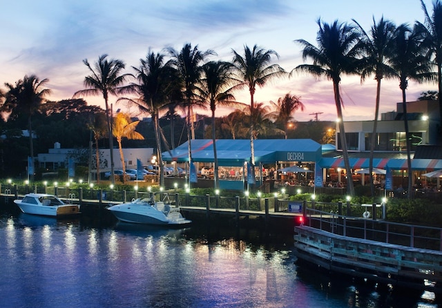 view of water feature with a boat dock