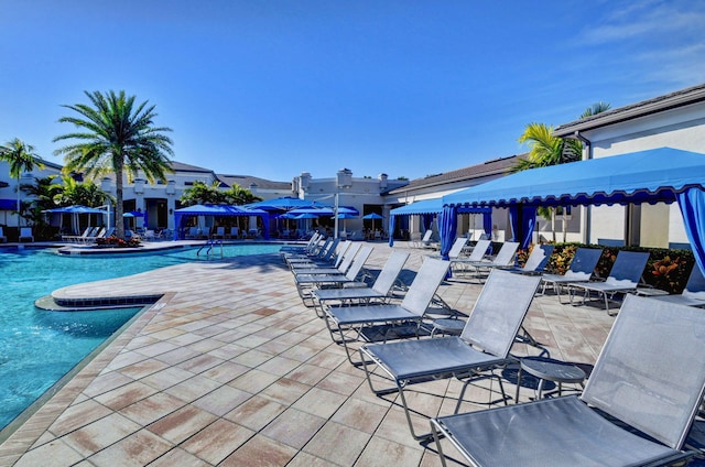 view of swimming pool with a patio area