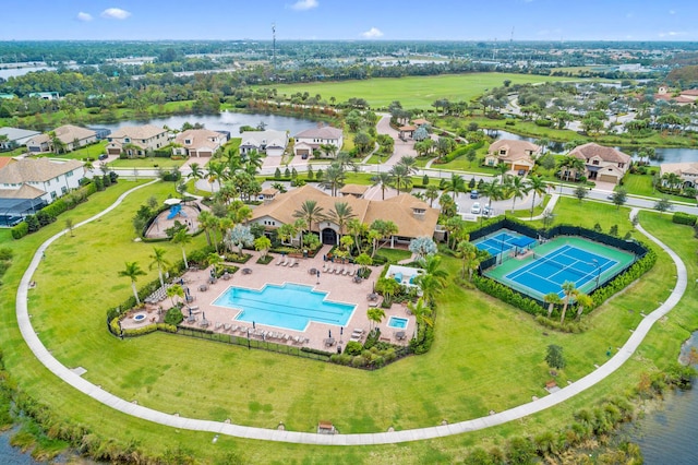 aerial view featuring a water view