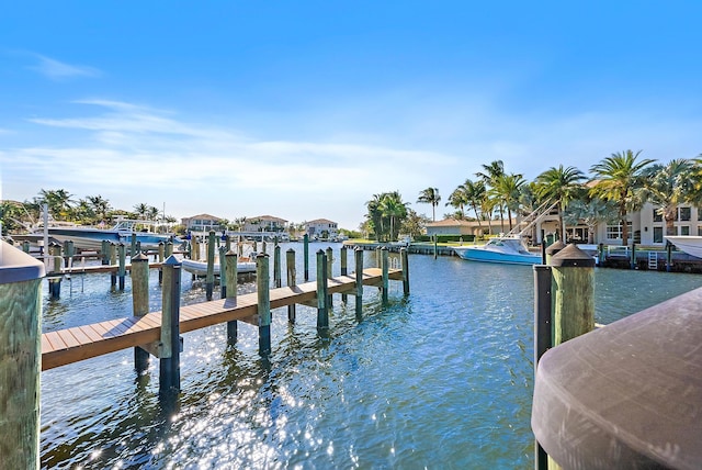 view of dock with a water view