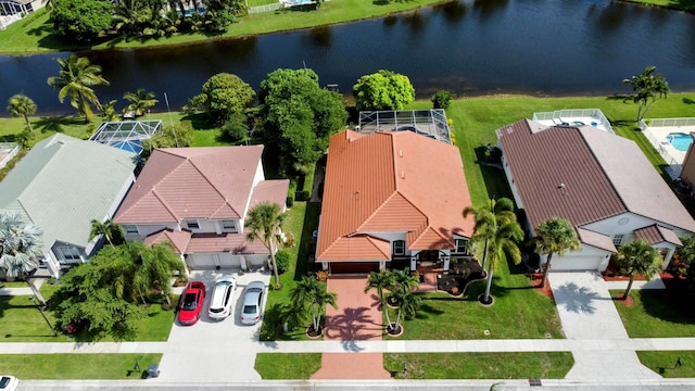 aerial view with a water view