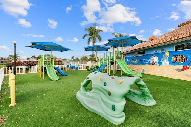 view of playground featuring a lawn