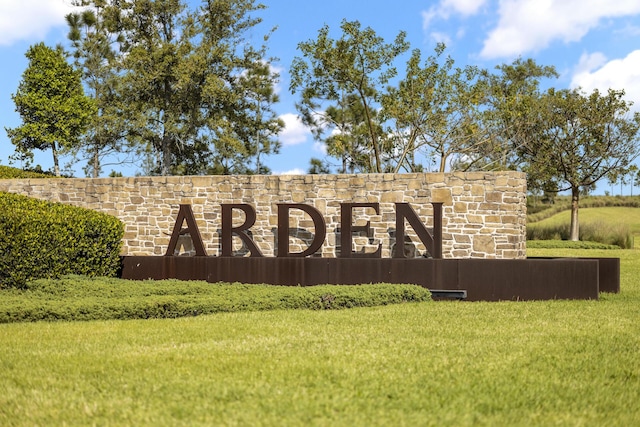 community / neighborhood sign with a lawn