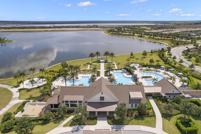 aerial view with a water view