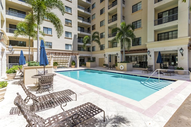 view of pool featuring a patio area