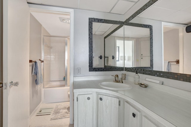 bathroom featuring vanity and shower / bath combination with glass door