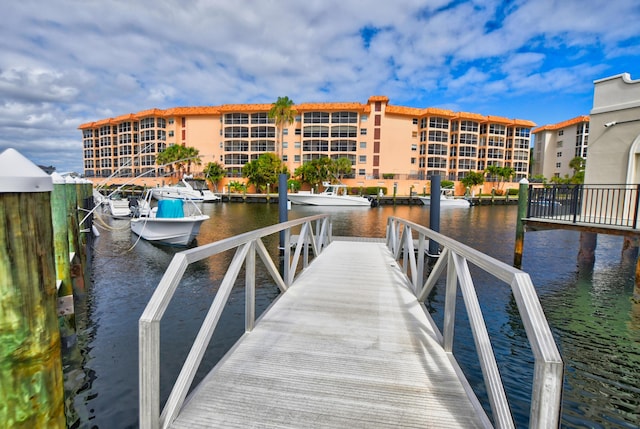 view of dock with a water view