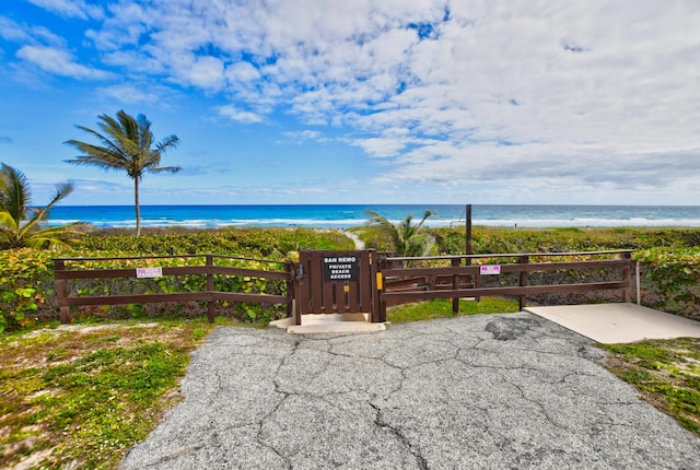 property view of water featuring a view of the beach