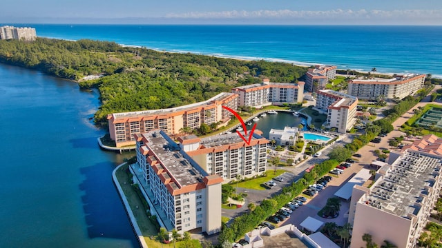 aerial view with a water view