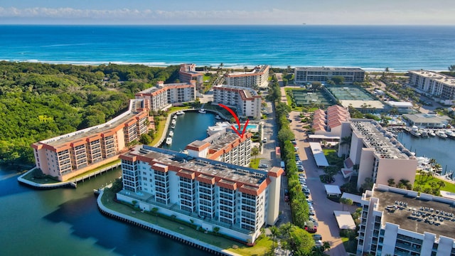 aerial view with a water view