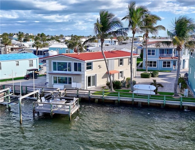 dock area with a water view