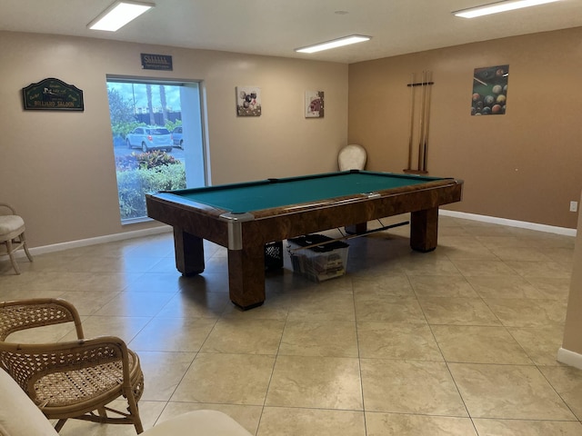 rec room with light tile patterned flooring and pool table