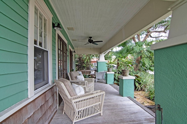 view of patio / terrace featuring ceiling fan and covered porch