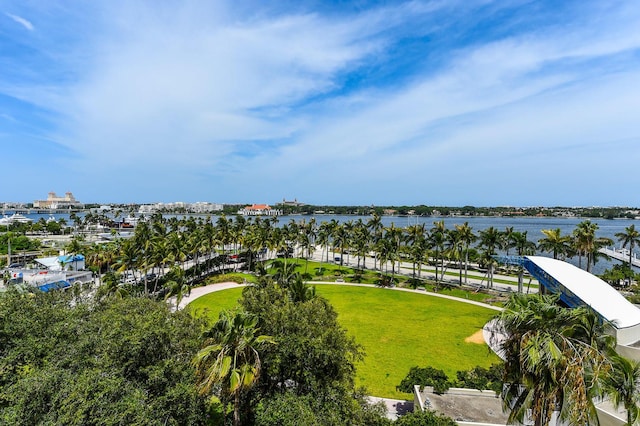 aerial view with a water view