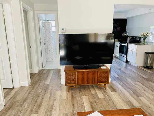 living room with light hardwood / wood-style flooring