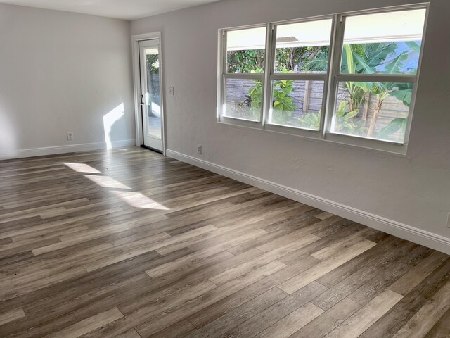 empty room with hardwood / wood-style floors and a healthy amount of sunlight