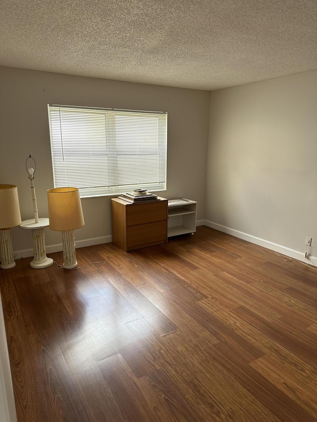 empty room with a textured ceiling and hardwood / wood-style flooring